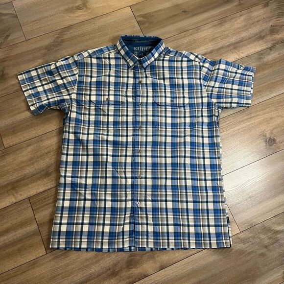 Kuhl Blue Plaid‎ Athletic Casual Buttonup Men Large Bin A-45 - Picture 1 of 6